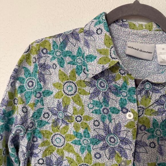 Alfred Dunner 100%Cotton Floral Textured Button Up Top Size 14 - Picture 4 of 14